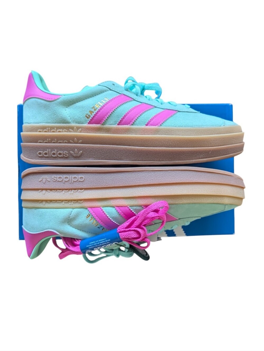 adidas Originals Gazelle Bold platform sneakers pulse mint screaming pink - Picture 6 of 13